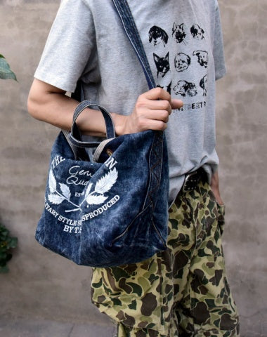 Mens Blue Denim Tote Messenger Bag Jean Tote Bag Blue Denim Tote Handbag Denim Tote Bag