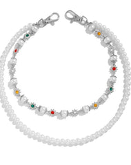 Pearl Wallet Chain Womens Double Wallet Chain Silver Beaded Wallet Chain for Women