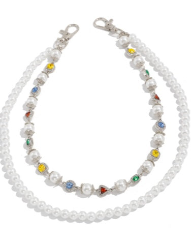 Pearl Wallet Chains Womens Double Wallet Chain Silver Beaded Wallet Chain for Women