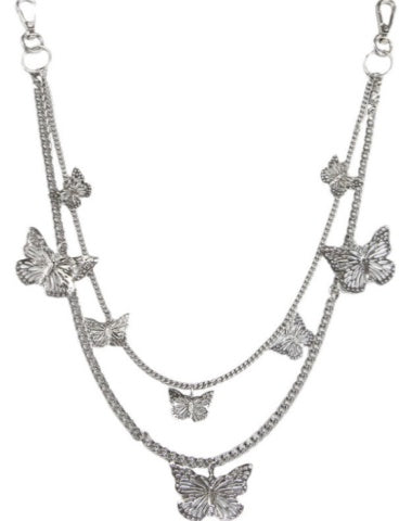 Cute Womens Butterfly Jeans Chain Silver Double Layers Butterfly Wallet Chains Panties Chain For Men