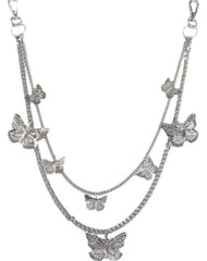Cute Womens Butterfly Jeans Chain Silver Double Layers Butterfly Wallet Chains Panties Chain For Men