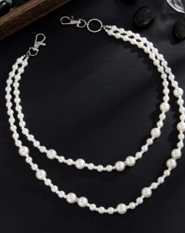Double Fake Pearl Wallet Chain for Women Wallet Chain Beaded Wallet Chain