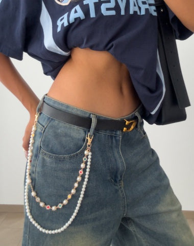 Pearl Wallet Chain Womens Double Wallet Chain Gold Beaded Wallet Chain for Women