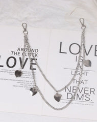 Cute Womens Jeans Chain Silver Double Layers With Heart Charms Wallet Chains For Women