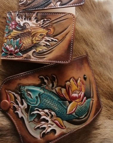 Cyan Carp Tooled Leather Key Holder Wallet Leather Key Case Leather Wallet with Key Holder