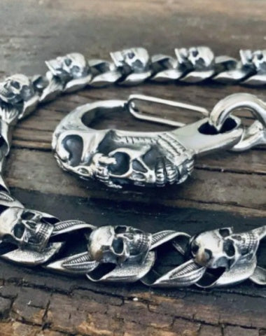Silver Mens Skull Wallet Chain Cool Skull Wallet Chains Badass Skull Pants Chains For Men