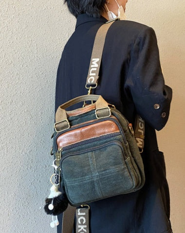 Green Canvas Convertible Backpack Women Shoulder Bag Canvas Convertible Crossbody Bag Canvas Handbag