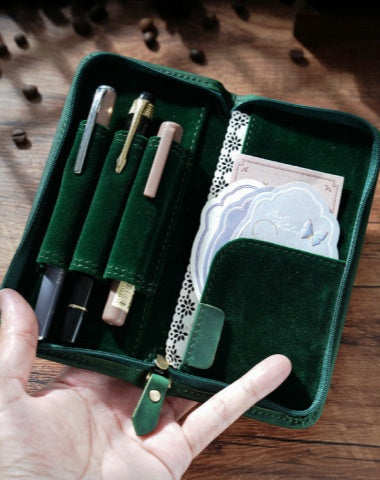 Green Leather Fountain Pen Case Black Luxury Leather Pen Case