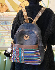 Boho Style Backpack Womens Vintage Black Gray Embroidery Boho Backpack Canvas Backpack
