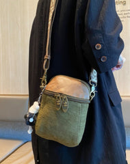 Green Canvas Vertical Shoulder Bag Canvas Crossbody Bag Phone Bag for Women