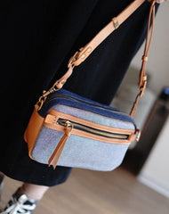 Small Jean Shoulder Bag Women Two-tone Denim Leather Crossbody Bag Denim Small Phone Bag