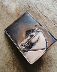 Tooled Leather Wallet Horse Card Wallet with ID Window 