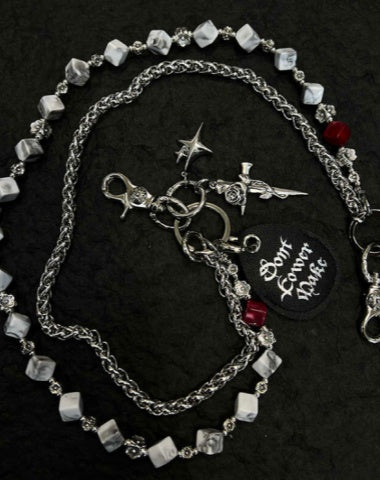 Cross Double Pants Chain Cross Double Wallet Chain Cube Beaded Pants Chain