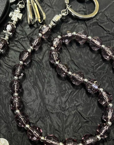 Purple Beaded Wallet Chain Long Beaded Pants Chain Crystal Bead Wallet Chain with Keychain