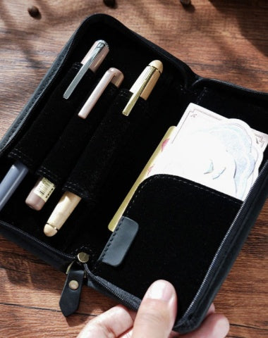 Black Leather Fountain Pen Case Black Luxury Leather Pen Case