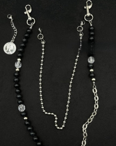 Beaded Wallet Chain Black Turquoise Stone Ball Wallet Chain Double Wallet Chain