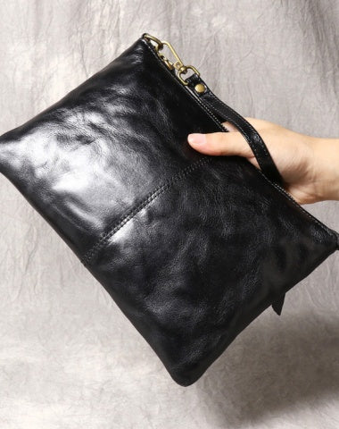 Black Leather Clutch Bag Men Large Men's Leather Clutch Purse