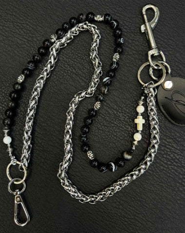 Ball Pants Chain Black Ball Wallet Chain Obsidian Stone Double Beaded Wallet Chain Long Bead Wallet Chain