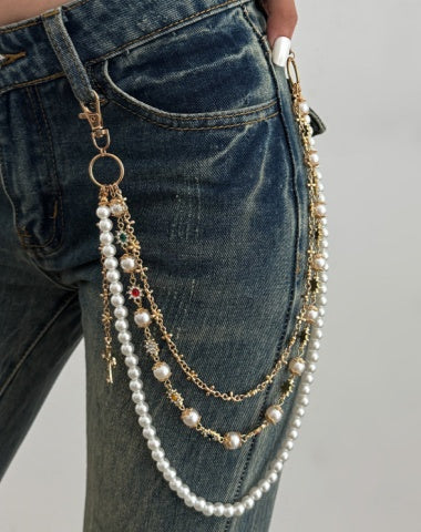 Pearl Wallet Chain for Women Triple Wallet Chain Gold Womens Ball Wallet Chain