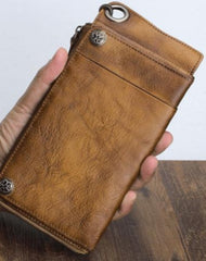 Mens Keyring Wallet Cool Biker Chain Wallet Keyring Wallet Gray Leather Wristlet Clutch Wallet