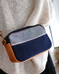 Two-tone Denim Leather Crossbody Bag Women Denim Small Phone Bag Small Jean Shoulder Bag