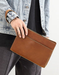 Brown Leather Clutch Wristlet Large Men's Leather Clutch Purse