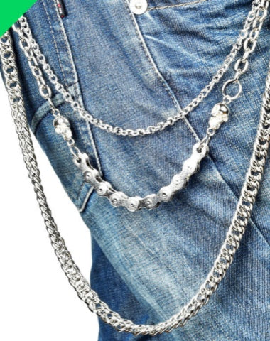 Mens Silver Three Layers Pants Chains Silver Cool Three Biker Wallet Chain For Men