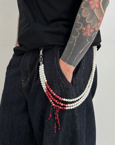Womens Beaded Wallet Chain Pearl Wallet Chain for Women Triple Wallet Chain