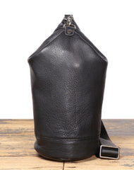 Full Grain Leather Sling Bag Black Leather Men's Sling Bag Barrel Sling Bag for Men