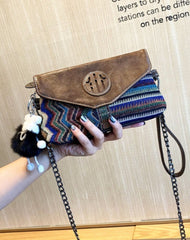 Boho Style Canvas Clutch Purse Women Canvas Boho Chain Shoulder Bag Embroidery Crossbody Bag