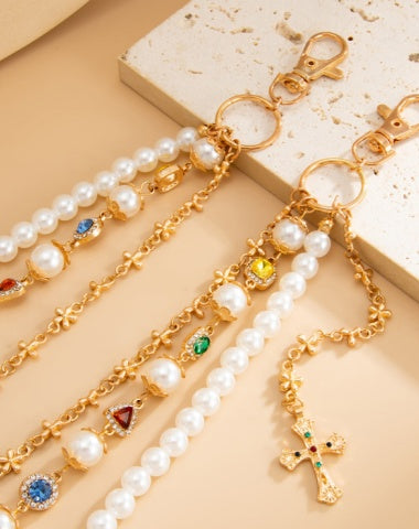 Pearl Wallet Chain for Women Gold Womens Wallet Chain Triple Ball Wallet Chain