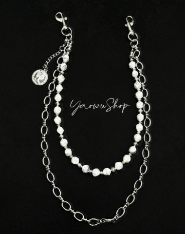 Beaded Wallet Chain White Turquoise Stone Wallet Chain Double Wallet Chain