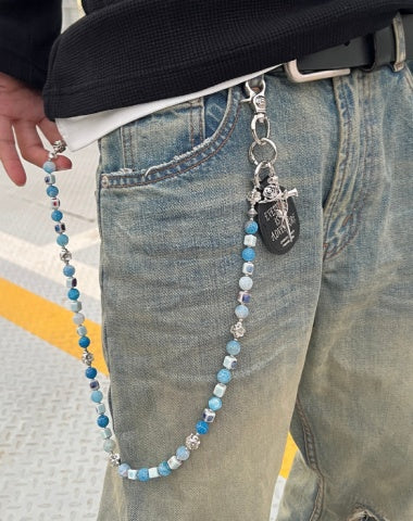 Blue Ball Pants Chain Ball Wallet Chain Stone Beaded Wallet Chain Cross Bead Wallet Chain