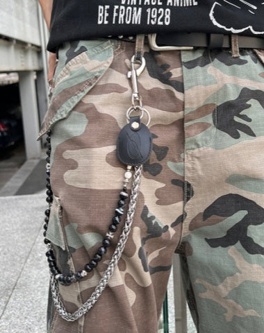 Black Ball Pants Chain Ball Wallet Chain Obsidian Stone Double Beaded Wallet Chain Long Bead Wallet Chain