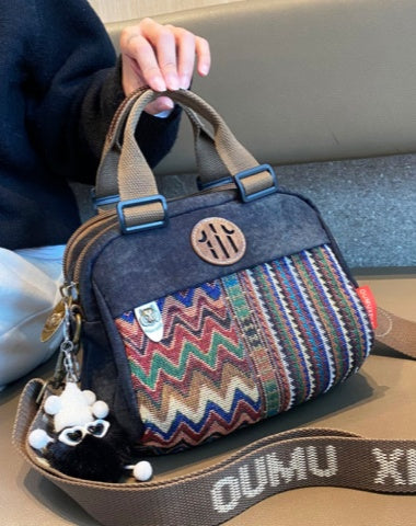 
Black Gray Canvas Embroidery Handbag Shoulder Bag Women Canvas Boho Crossbody Bag
