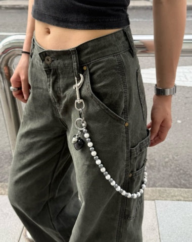 Long Ball Pants Chain White Ball Wallet Chain Women Beaded Wallet Chain Bead Wallet Chain