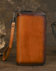 Leather Double Zip Around Wallet for Men Long Mens Double Zip Wallet Wristlet