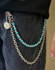 Blue Turquoise Beaded Wallet Chain Ball Wallet Chain Double Wallet Chain