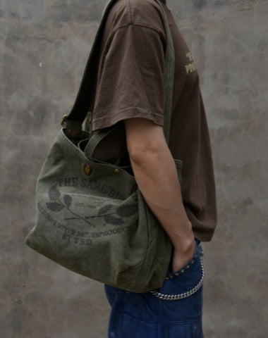 Green Distressed Canvas Tote Messenger Bag 