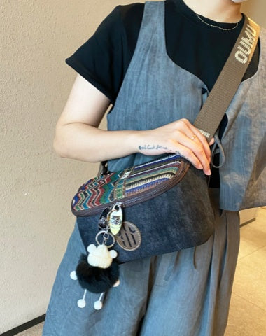 Women Boho Sling Bag Crossbody Bag Embroidery Canvas Small Shoulder Bag Boho Waist Bag