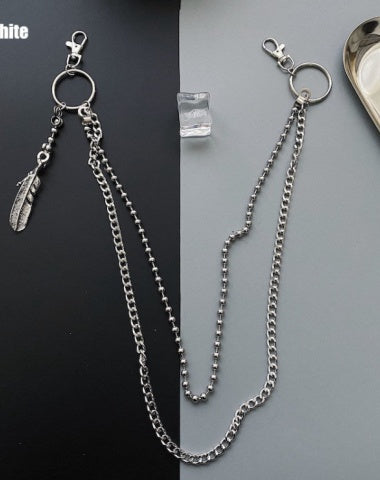 Ball Wallet Chain Beaded Wallet Chain for Men Double Wallet Chain with Feather Charm