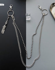 Ball Wallet Chain Beaded Wallet Chain for Men Double Wallet Chain with Feather Charm