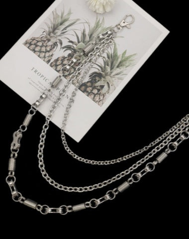 Cool Mens Silver Three Layers Pants Chain Silver Cool Triple Biker Wallet Chains For Men