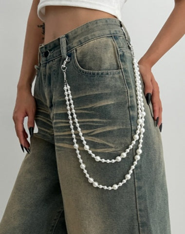 Fake Pearl Wallet Chain for Women Wallet Chain Beaded Double Wallet Chain