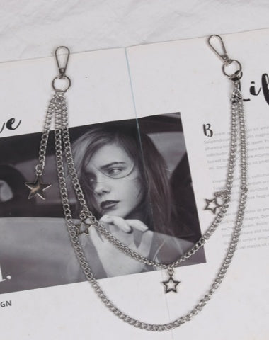 Cute Womens Stars Jeans Chain Silver Double Layers Astronaut Wallet Chains Jeans Chain For Women