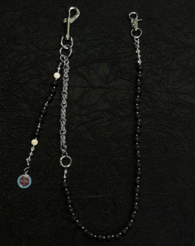 Black Lavastone Beaded Wallet Chain Long Bead Wallet Chain for Women