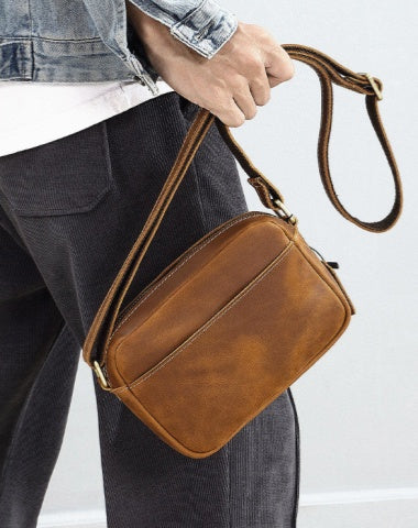 Brown Mens Small Leather Crossbody Bag Brown Small Italian Leather Crossbody Bag Messenger Bag
