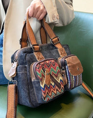 Black Gray Canvas Bag Women Black Gray Canvas HandBags Canvas Boho Crossbody Bags Canvas Shoulder Bag