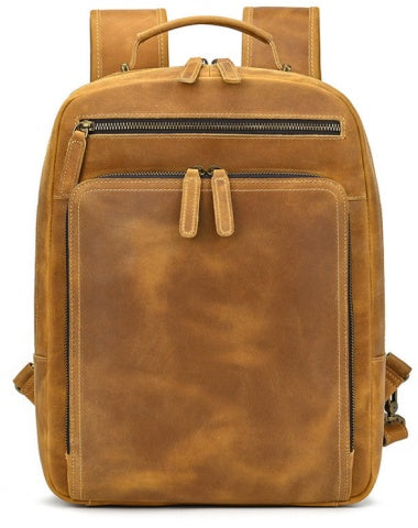 Large Tan Leather Backpack for Men Camel Crazy Horse Leather Backpack Mens