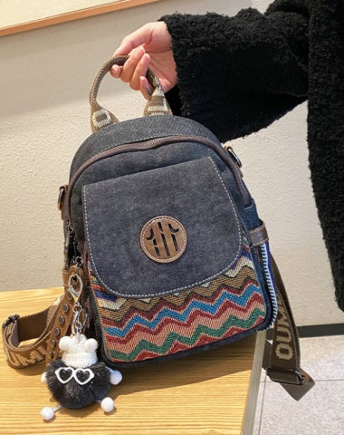 Vintage Convertible Boho Crossbody Bag Women Boho Style Backpack Black Gray Embroidery Canvas Backpack